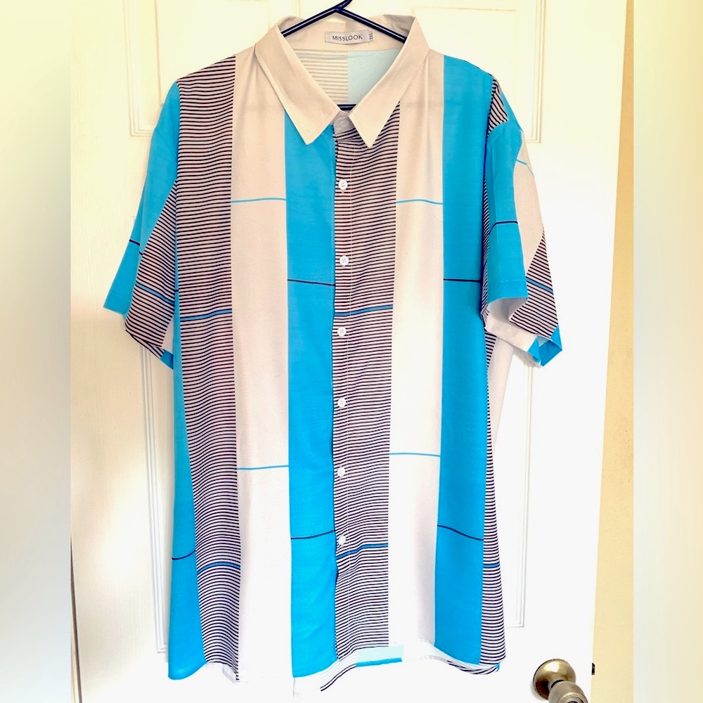 Club Wear Men’s Shirt Teal Blue, White, Black. Xxl. New